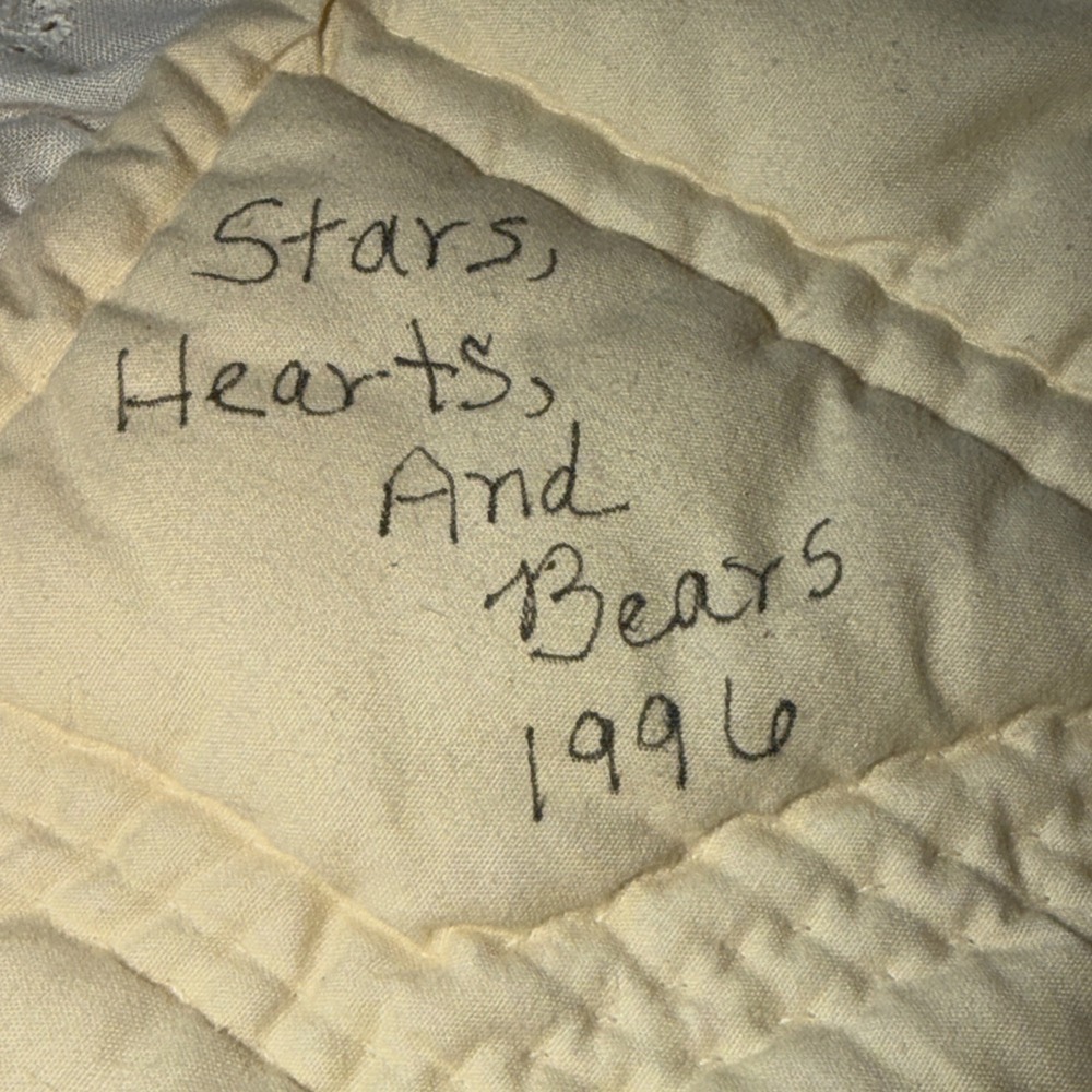 Handmade Teddy Bear Baby Quilt Pastel Crib Blanket Nursery 56x37 Vtg Cottagecore - Picture 15 of 16